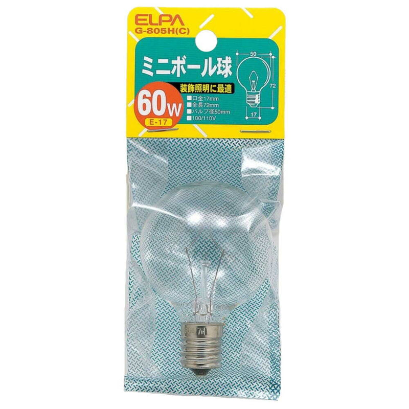 エルパ ELPA ミニボール球 白熱電球 E17 60W G-805H（C）