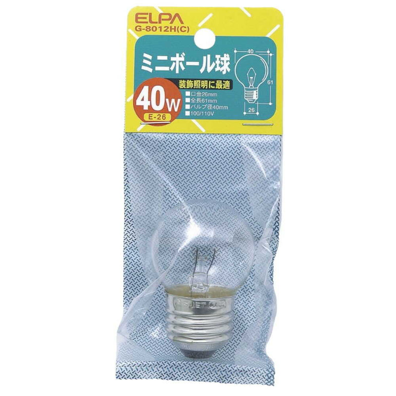 エルパ ELPA ミニボール球 白熱電球 E26 40W G-8012H（C）