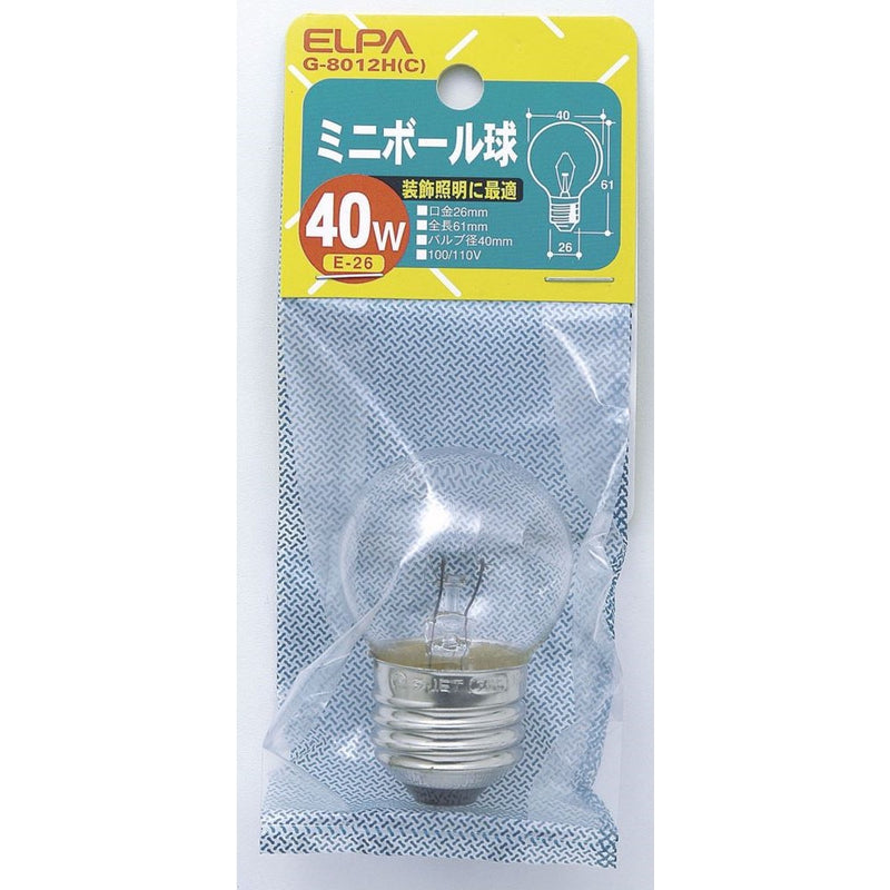 エルパ ELPA ミニボール球 白熱電球 E26 40W G-8012H(C)