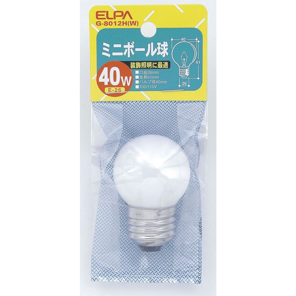 エルパ ELPA ミニボール球 白熱電球 E26 40W G-8012H(W)