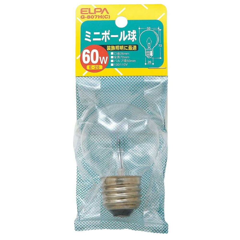 エルパ ELPA ミニボール球 白熱電球 E26 60W G-807H（C）