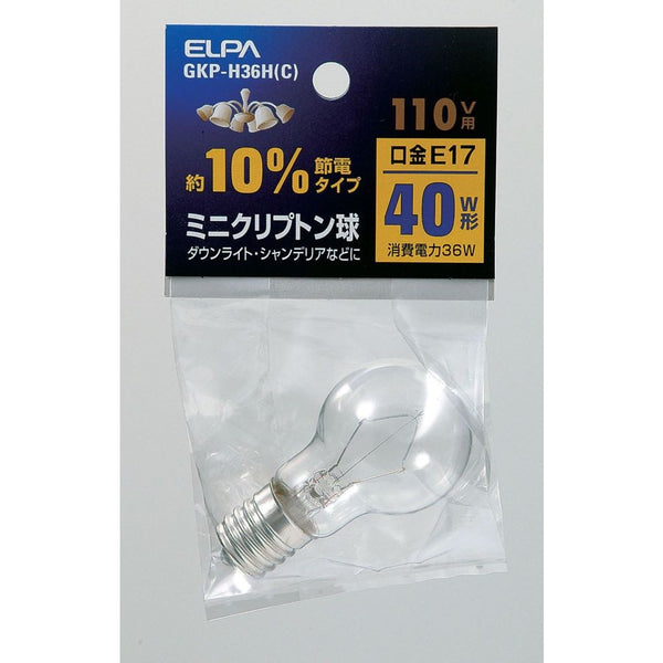 エルパ ELPA ミニクリプトン球 白熱電球 E17 40W形 GKP-H36H(C)