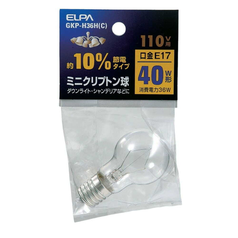 エルパ ELPA ミニクリプトン球 白熱電球 E17 40W形 GKP-H36H（C）