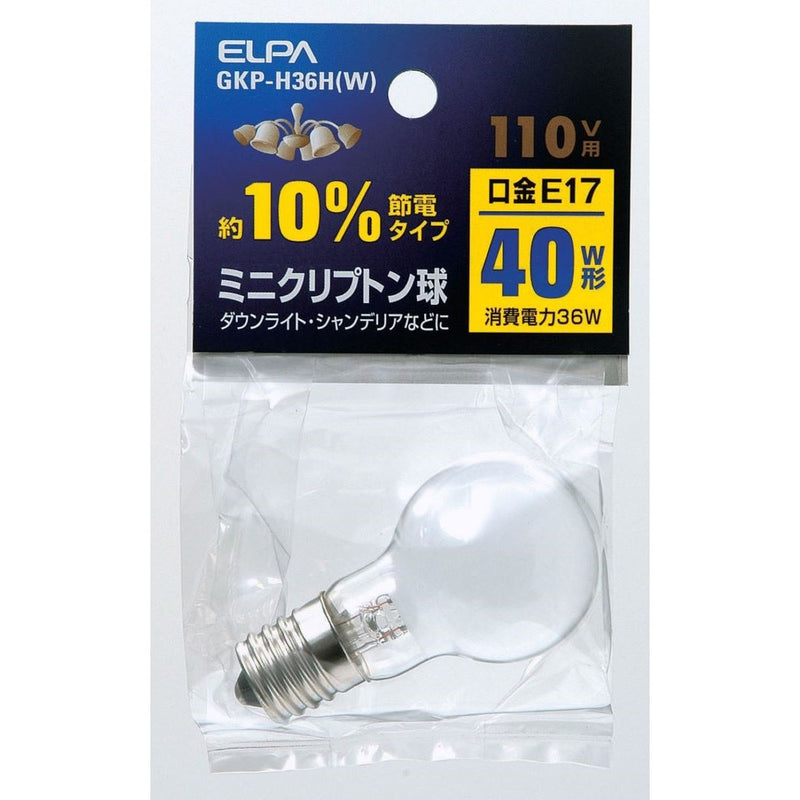 エルパ ELPA ミニクリプトン球 白熱電球 E17 40W形 GKP-H36H(W)