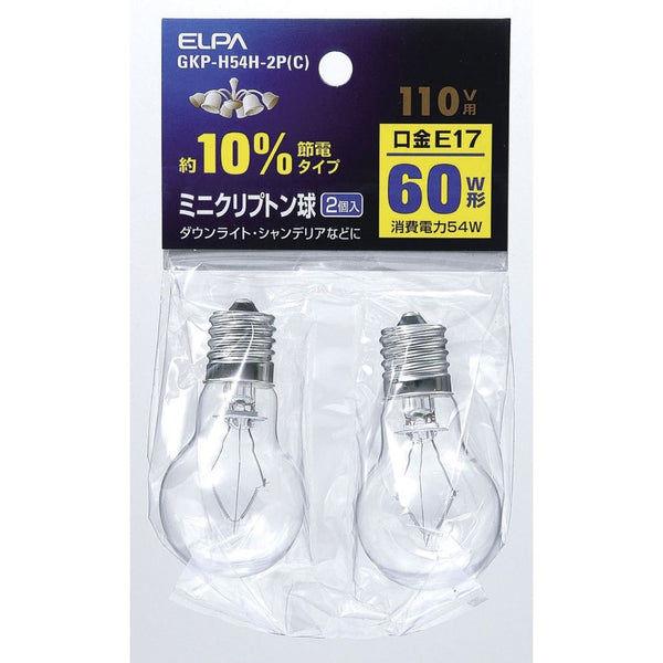 エルパ ELPA ミニクリプトン球 白熱電球 E17 60W形 2個入り GKP-H54H-2P(C)