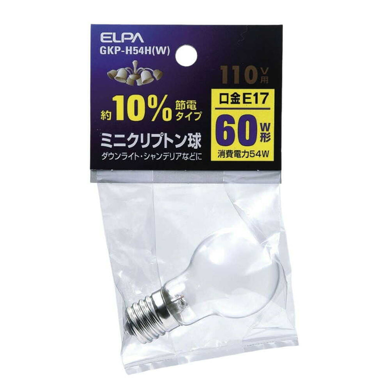 エルパ ELPA ミニクリプトン球 白熱電球 E17 60W形 GKP-H54H（W）