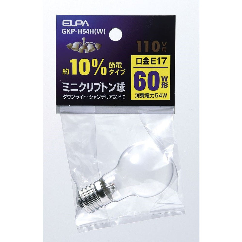 エルパ ELPA ミニクリプトン球 白熱電球 E17 60W形 GKP-H54H(W)