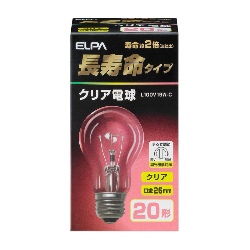 エルパ ELPA 長寿命クリア電球 白熱電球 20W形 L100V19W-C