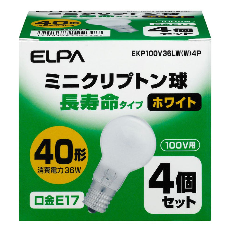 エルパ ELPA 長寿命ミニクリ 白熱電球 E17 40W形 4個入り EKP100V36LW(W)4P