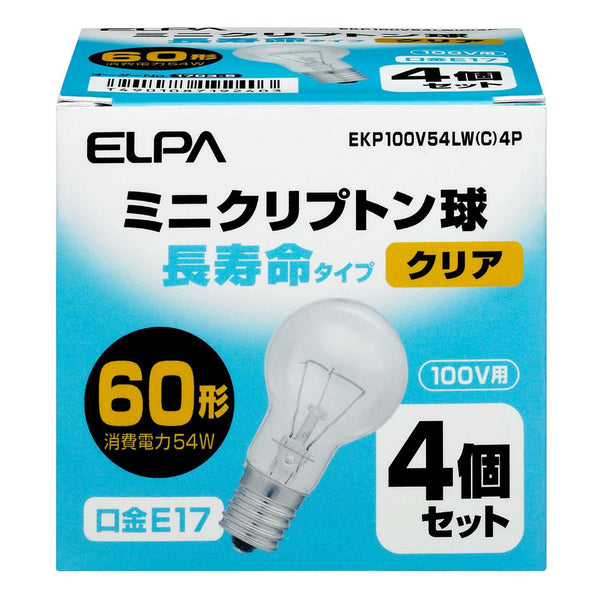 エルパ ELPA 長寿命ミニクリ 白熱電球 E17 60W形 4個入り EKP100V54LW(C)4P