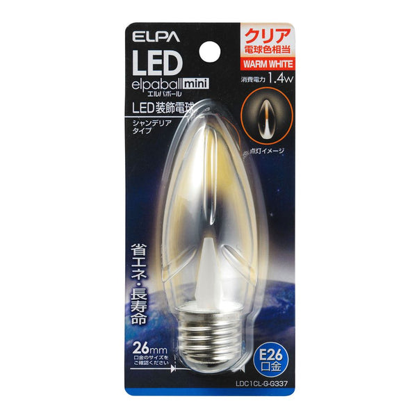 エルパ ELPA ＬＥＤ装飾電球　シャンデリア球形 LED 省エネ E26 1.4W LDC1CL-G-G337