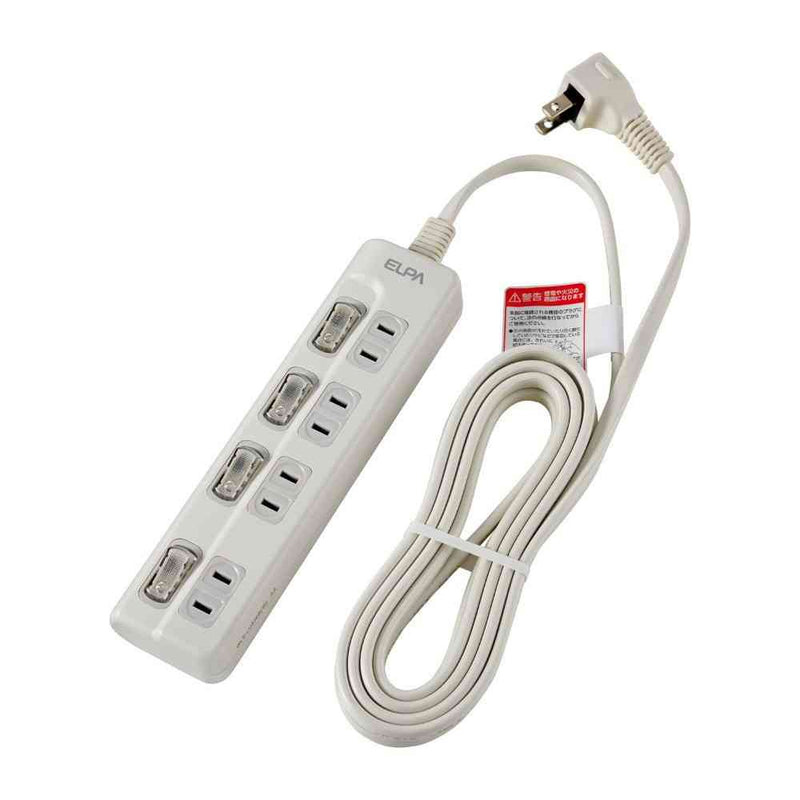 エルパ ELPA LEDランプ スイッチ付タップ 4個口 3m WLS-LU43EB ホワイト