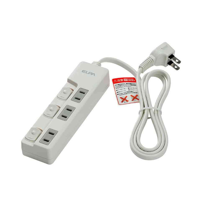エルパ ELPA ランプレススイッチ付タップ 3個口 1m WLS-U31EB ホワイト
