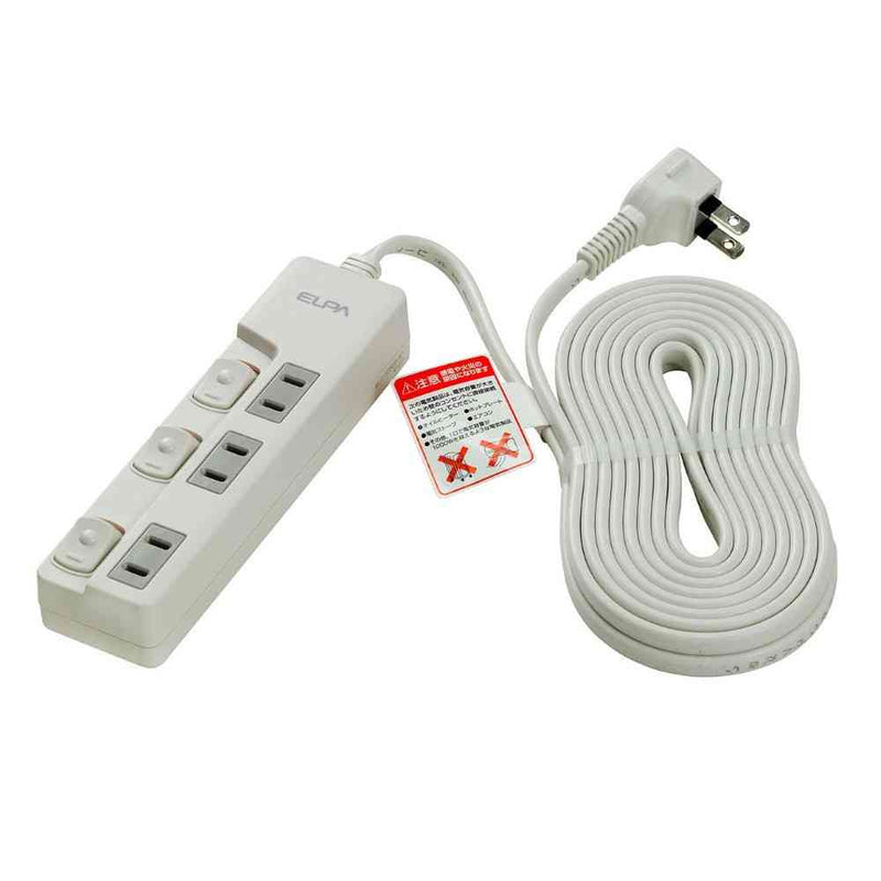 エルパ ELPA ランプレススイッチ付タップ 3個口 5m WLS-U35EB ホワイト