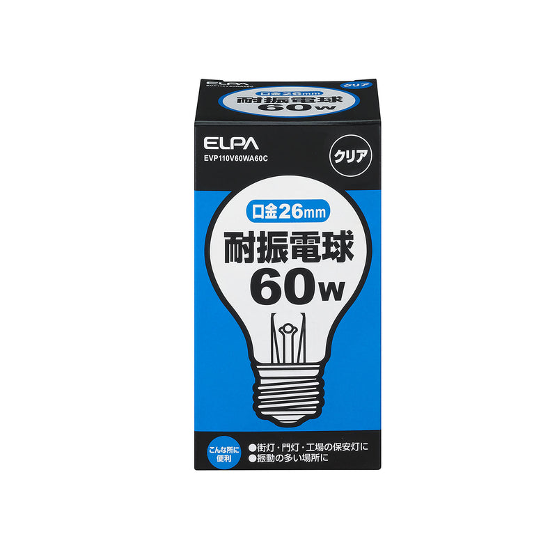 Elpa Earthquake-resistant Light Bulb 60W Lighting E26 110V 60W Clear EVP110V60WA60C