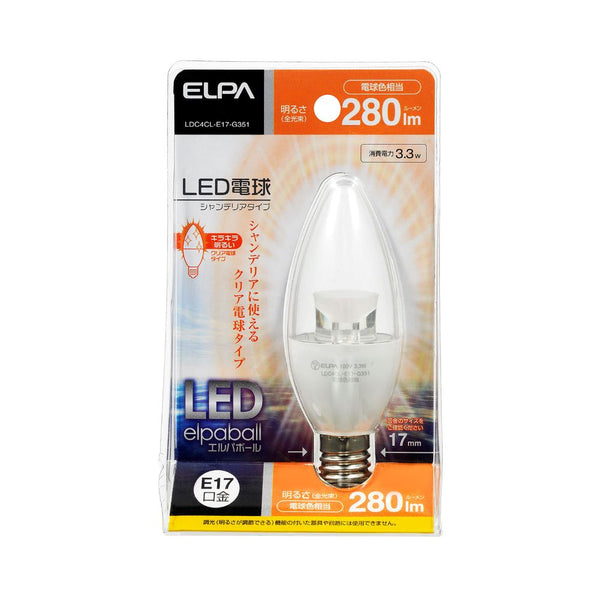 エルパ ELPA ＬＥＤ電球シャンデリア LED 省エネ E17 3.3W LDC4CL-E17-G351