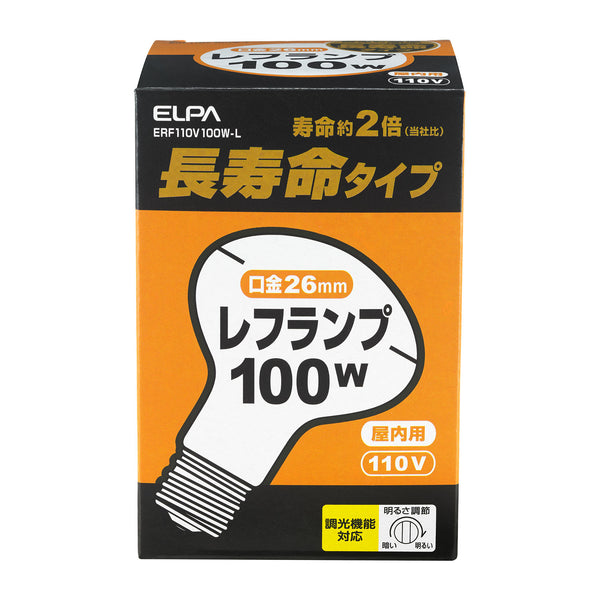 ELPA 长寿命反射灯 100W 灯泡照明 E26 100W 光束角 80° 扩散型 ERF110V100W-L