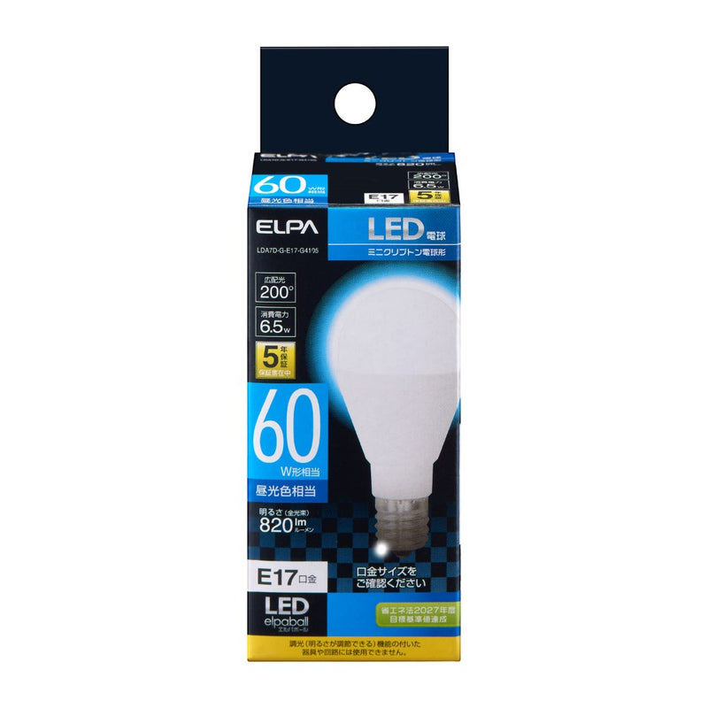 エルパ ELPA LED電球 ミニクリプトン形 長寿命 E17 LDA7D-G-E17-G4105