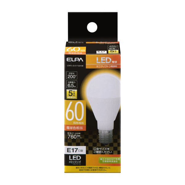 エルパ ELPA LED電球 ミニクリプトン形 長寿命 E17 LDA7L-G-E17-G4106