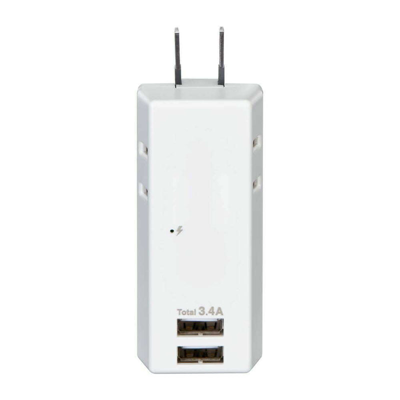 エルパ ELPA 耐雷USBタップ 2個口2ポート3.4A 雷ガード 収納プラグ 過電流保護 UA-223SB