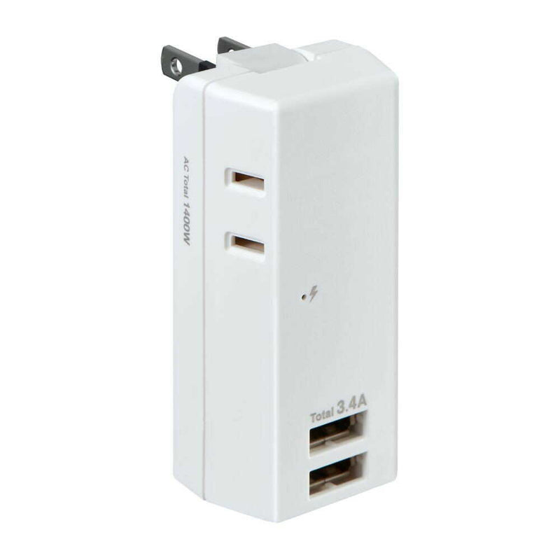 エルパ ELPA 耐雷USBタップ 2個口2ポート3.4A 雷ガード 収納プラグ 過電流保護 UA-223SB