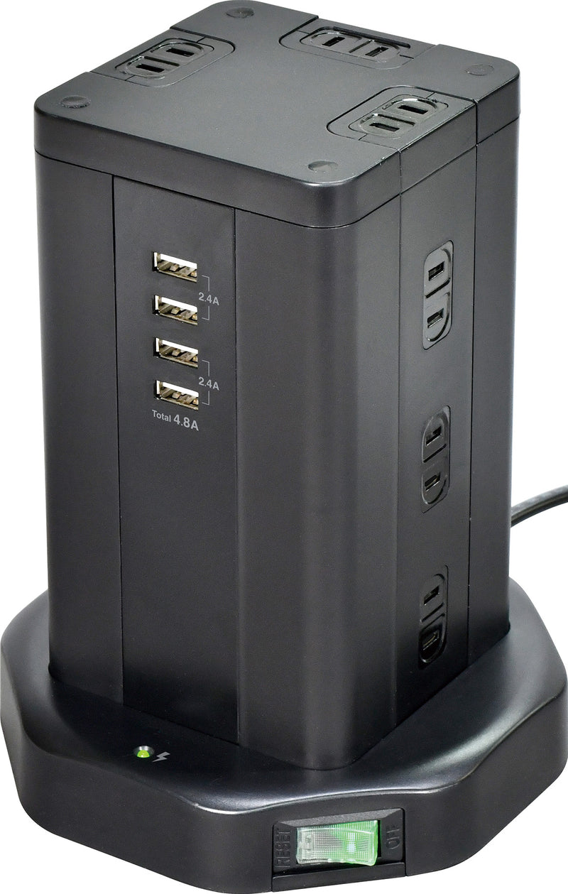 朝日電器 エルパ ELPA タワー型タップ12P4USB 2m 12個口 WBS-TW1204USB(BK)