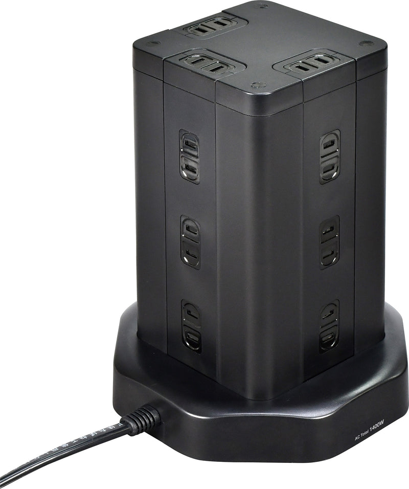 朝日電器 エルパ ELPA タワー型タップ12P4USB 2m 12個口 WBS-TW1204USB(BK)