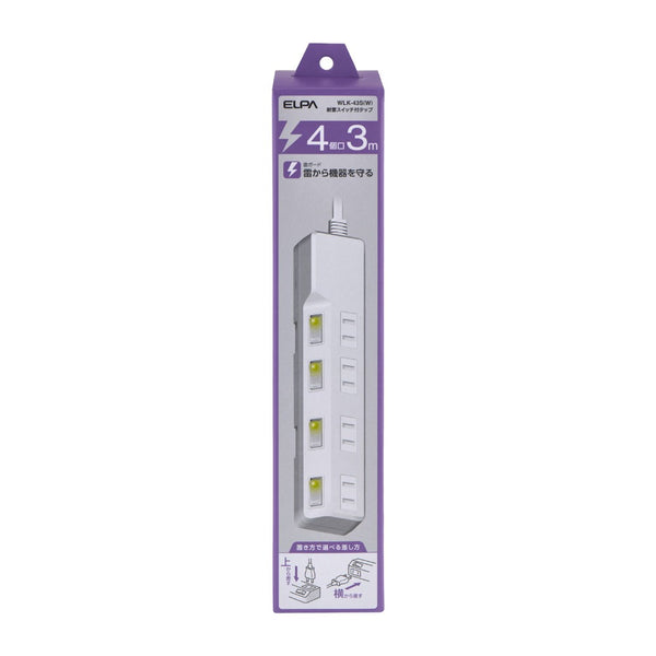 エルパ ELPA 耐雷スイッチ付タップ 4個口3M WLK-43S（W）