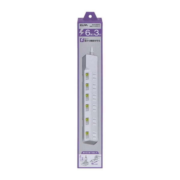 エルパ ELPA 耐雷スイッチ付タップ 6個口3M WLK-63S（W）