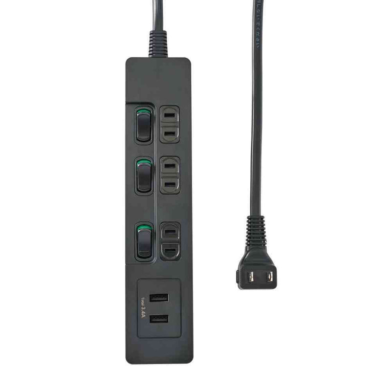 エルパ ELPA 電源タップ ランプレス個別スイッチ AC 3個口 USB-A×2 2m ブラック WLS-E3232UA
