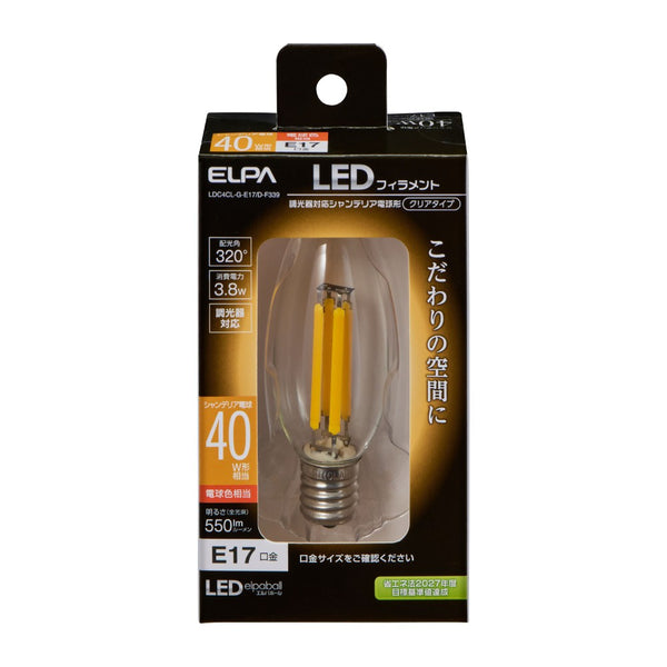 エルパ ELPA フィラメントLED 調光器対応 E17 LDC4CL-G-E17/D-F339