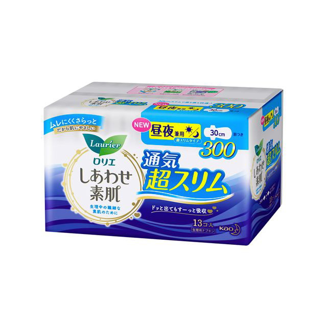 Laurier Happy Bare Skin Breathable Super Slim Day and Night Use 30cm W