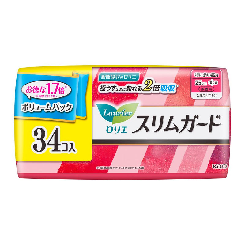 花王 ロリエ スリムガード 特に多い昼用 25cm 羽根つき 34個入り