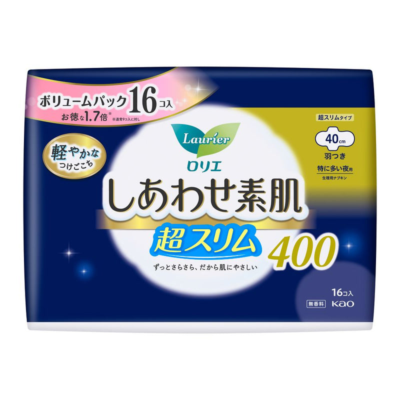 【医薬部外品】花王 ロリエ しあわせ素肌 ボリュームパック 超スリム 特に多い夜用40cm 羽つき 16枚