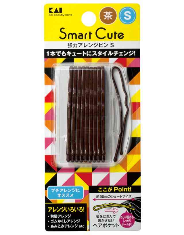 貝印 HC3319 スマートキュート 強力アレンジピンS（茶） 10本入