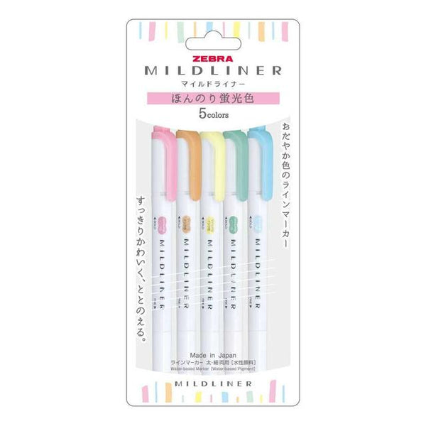 Zebra Mild Liner Slightly Fluorescent Color Set of 5 Colors Set of 5 Colors