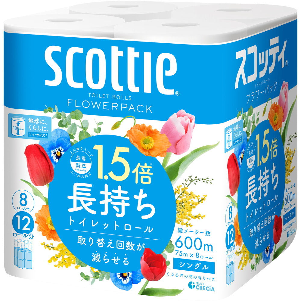 日本製紙 スコッティ フラワーパック1.5倍長持ち シングル 75m×8
