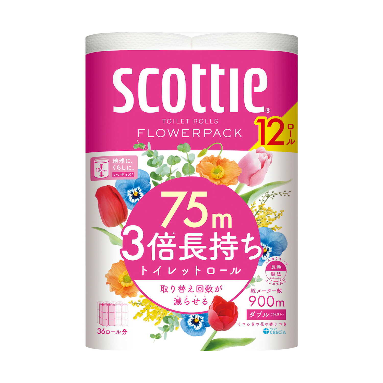 クレシア スコッティ フラワーパック 3倍長持ち（ダブル） 75m×12ロール