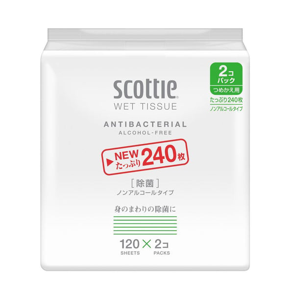 日本製紙 クレシア スコッティ ウェットティシュー 除菌 ノンアルコールタイプ つめかえ用 120枚×2コパック