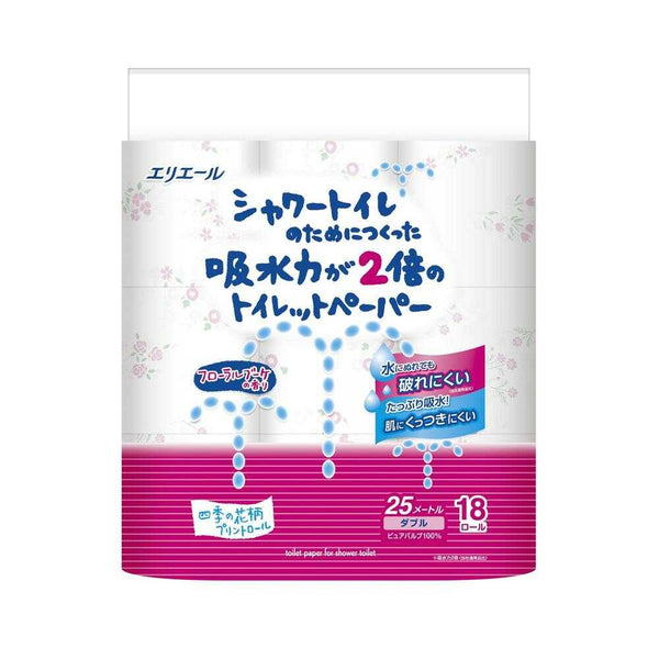 大王製紙エリエールシャワートイレのためにつくった吸水力が2倍のトイレットペーパーフラワープリントダブル 18ロール