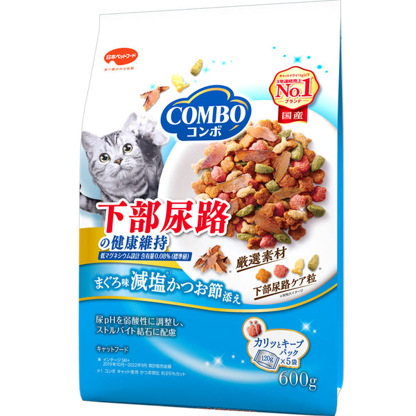 Combo Cat 用金枪鱼味和低钠鲣鱼片维护猫下泌尿道的健康