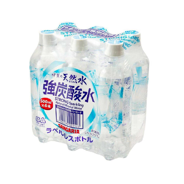 ◆サンガリア 伊賀の天然水強炭酸水ラベルレス 500ml×6本