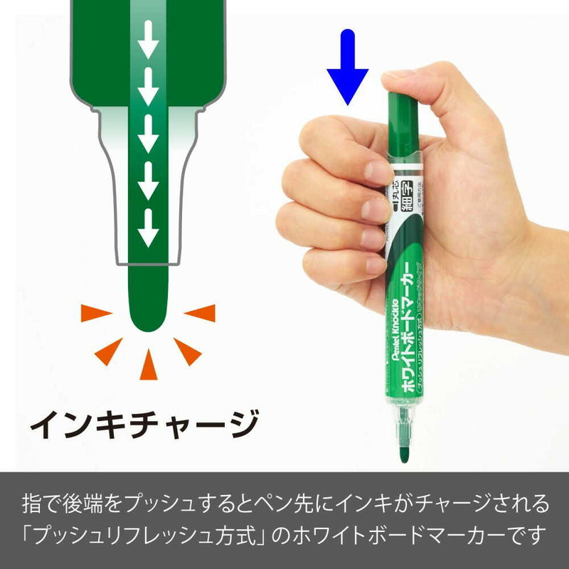 ぺんてる ホワイトボードマーカー ノックル 細字 直液式 緑 EMWLS-D 1本
