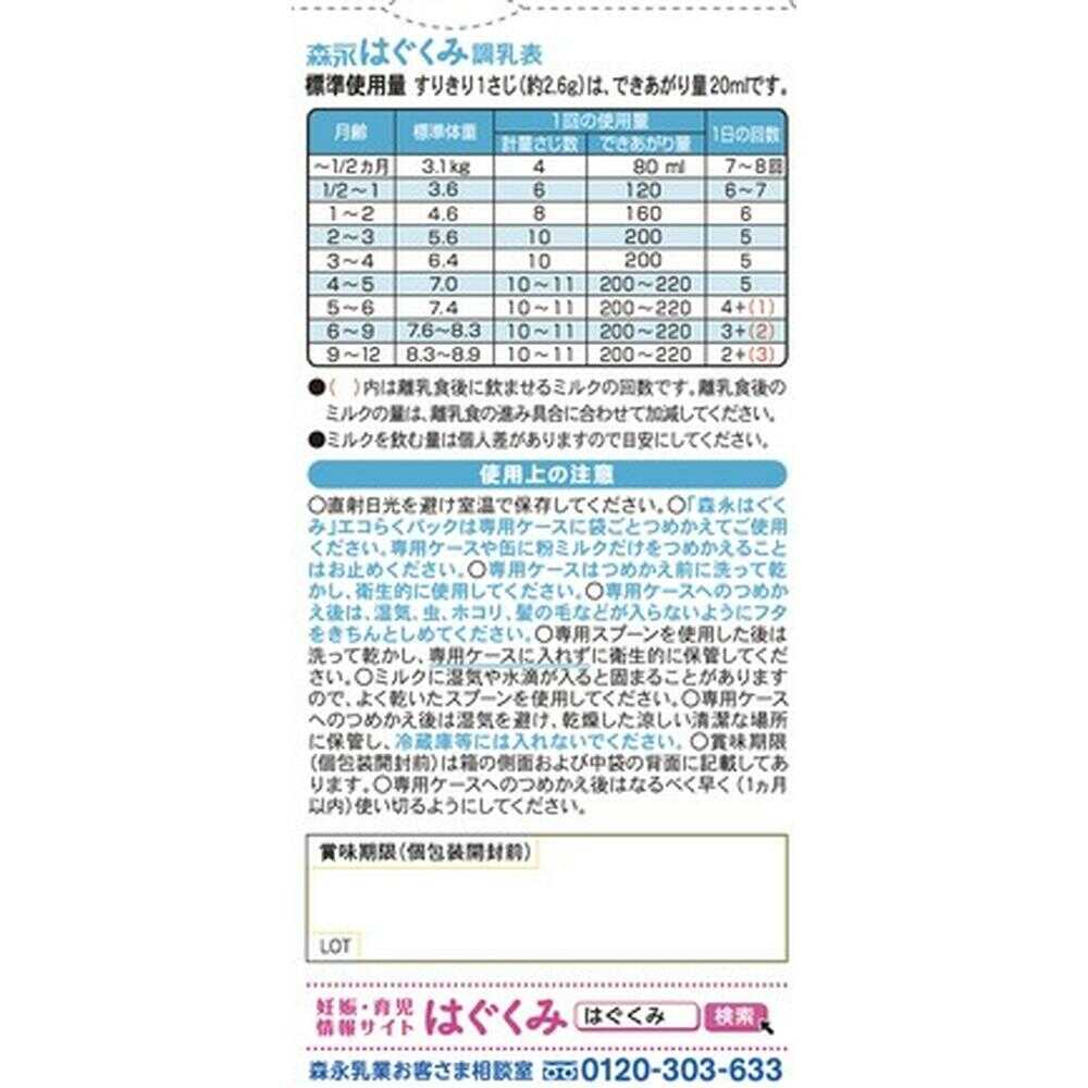 ◇森永乳業 エコらくパック 詰替用 はぐくみ 400g×2袋