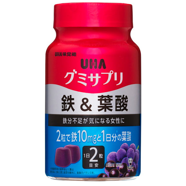 ◆UHA Gummi Supplement Iron &amp; Folic Acid Bottle 30 Days 60 Tablets