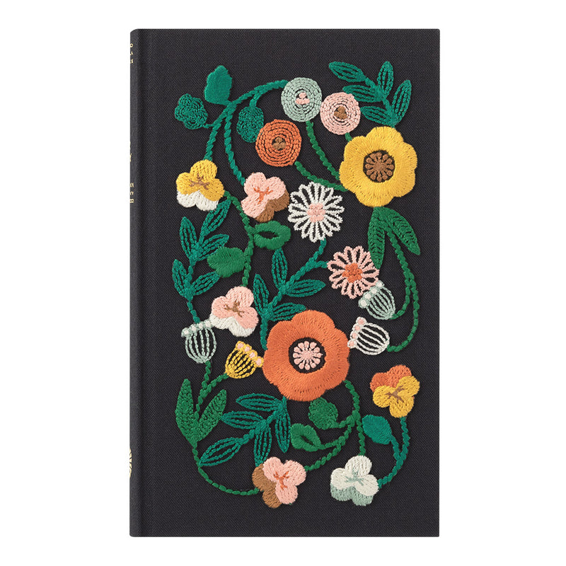 ミドリ 日記 5年連用 刺繍 花柄 黒 1冊