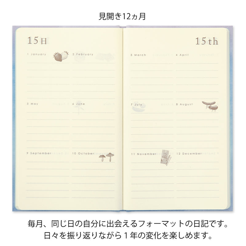 ミドリ 日記 見開き12ヵ月連用 扉 ブルー 1冊