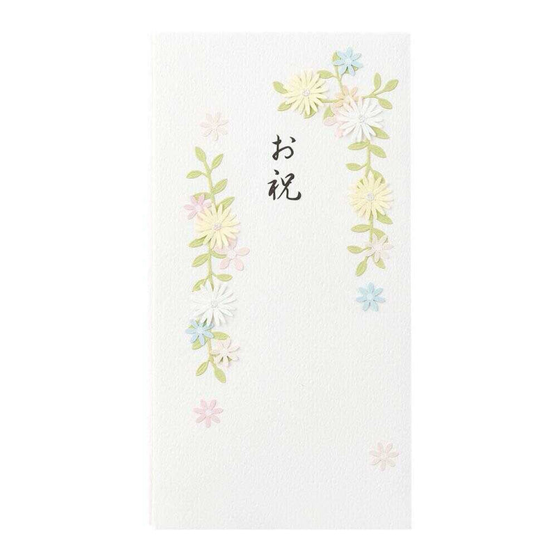 ミドリ 金封 お祝 花の枠 白 1枚（中袋付）