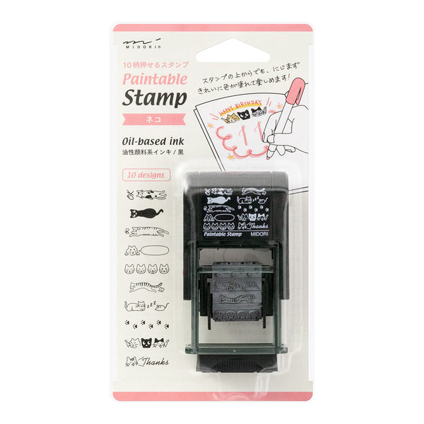 ミドリ スタンプ 回転印 ネコ柄 1個