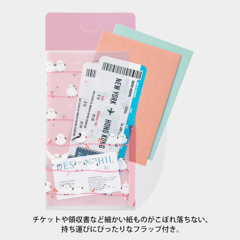 ミドリ 3ポケットクリアホルダー A5スリム フラップ付 シマエナガ柄 1個